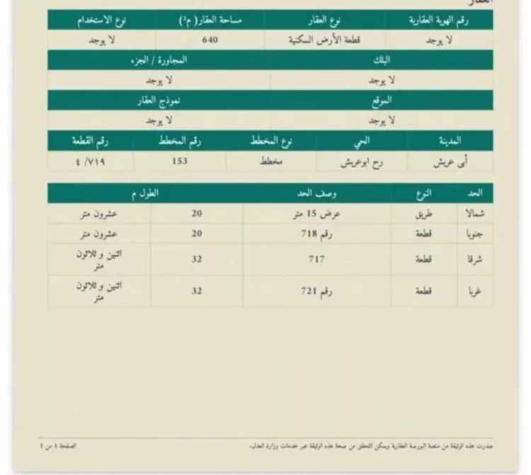 أرض للبيع في شارع فرعي