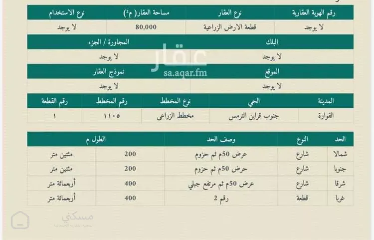 أرض للبيع في مدينة القرائن