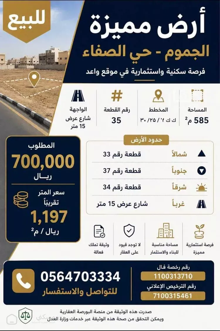 أرض للبيع في شارع انس ابن مالك القشيري